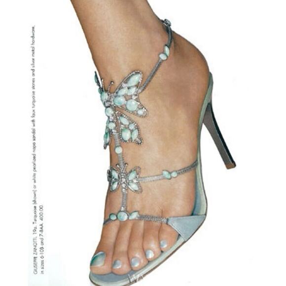 Giuseppe Zanotti Vintage y2k Light Blue Butterfly Strappy Heeled Sandals size 7 - Picture 3 of 14
